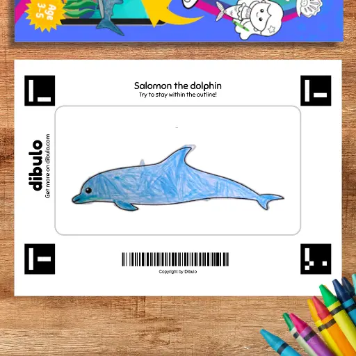 A Dibulo coloring template with a dolphin