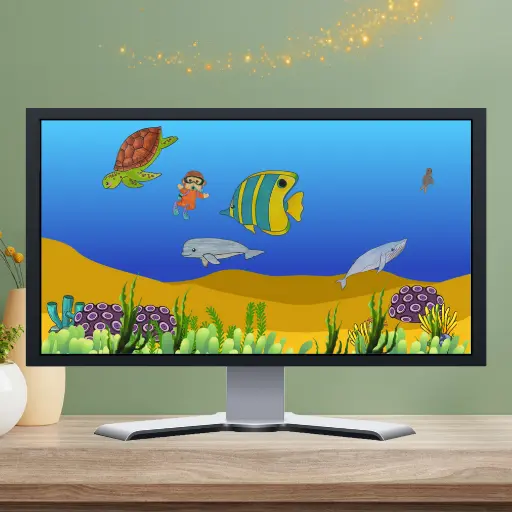 The dibulo sealand world filled with sea animals on a PC screen