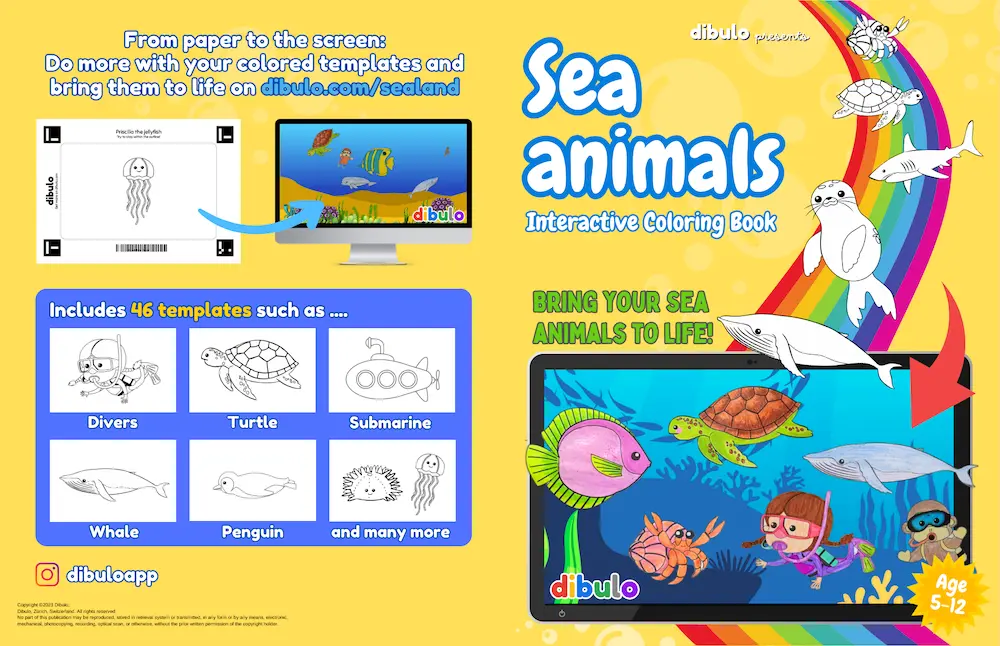 SeaLand Sea Animals Age 5+ interactive coloring book